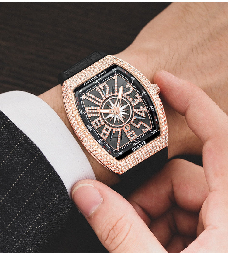 RELOJ DE PULSERA DE CUARZO CON BARRIL DE DIAMANTE PARA HOMBRE